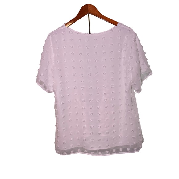 B Tops - B Swiss Dot Blouse Women XL White  Short Sleeve Lined Textured Top Romantic